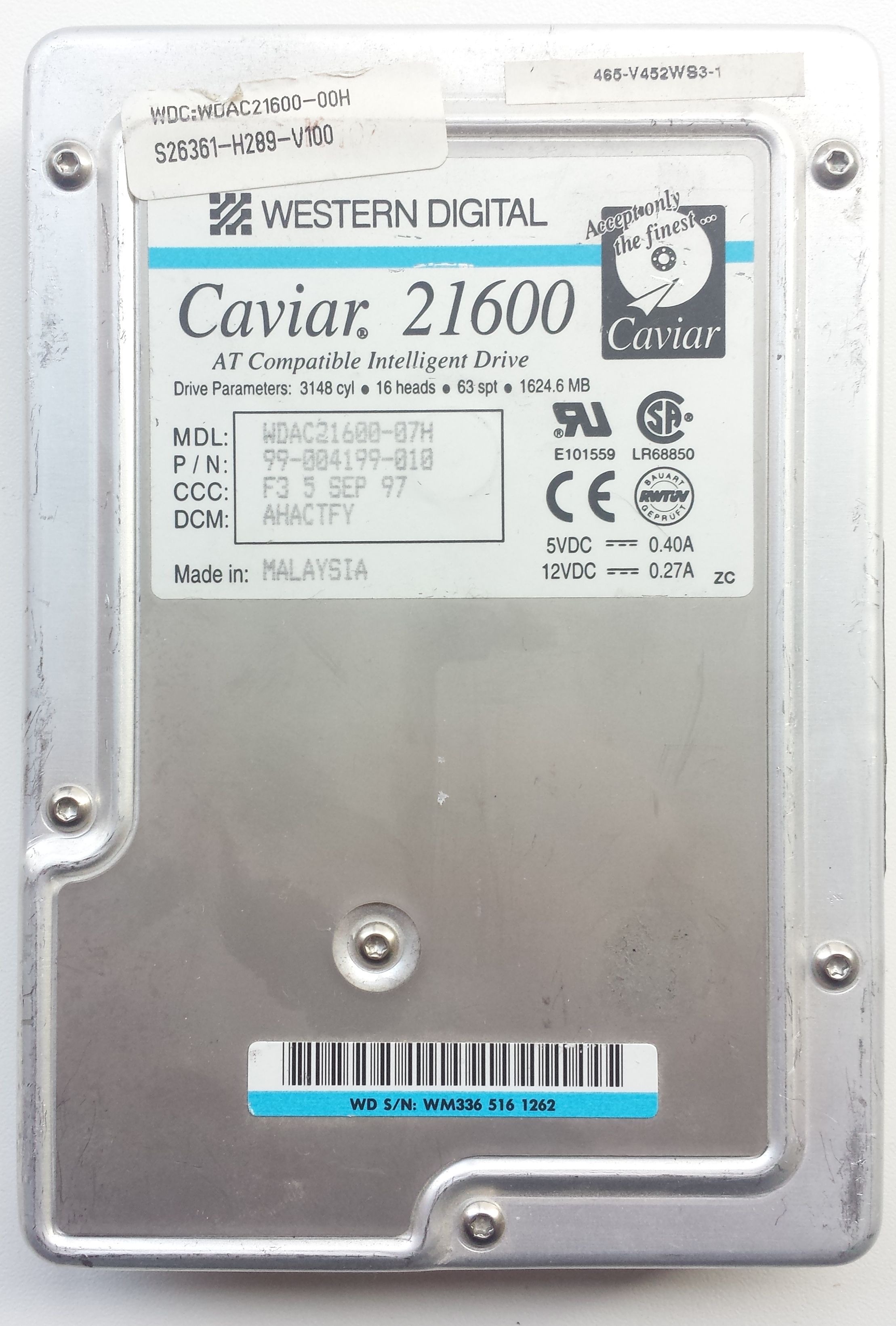 HDD PATA/33 3.5" 1.6GB / Western Digital Caviar 21600 (WDAC21600)